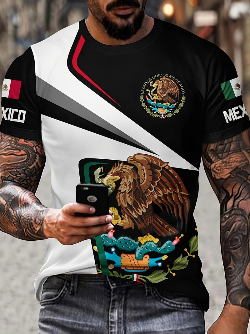 Camiseta Casual Geométrica para Hombre - Poliéster Ligero de Fácil Cuidado, Cuello Redondo, Estilo Versátil para Hogar y Exterior - SACASUSA