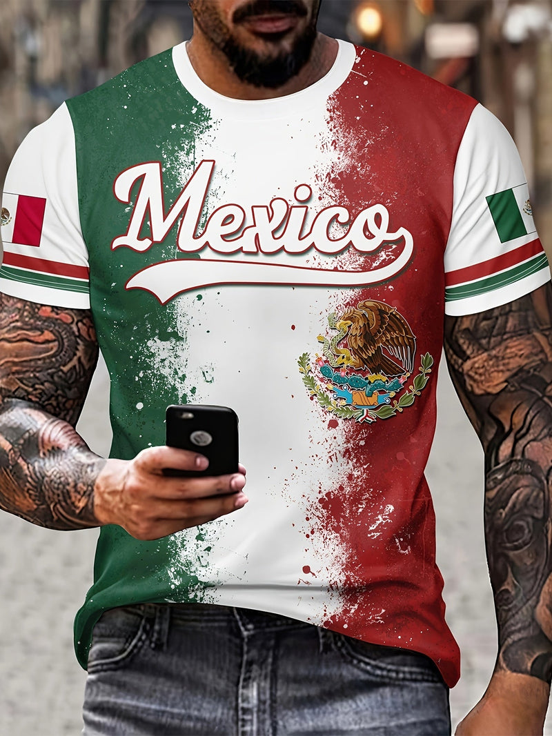 Camiseta Casual Geométrica para Hombre - Poliéster Ligero de Fácil Cuidado, Cuello Redondo, Estilo Versátil para Hogar y Exterior - SACASUSA