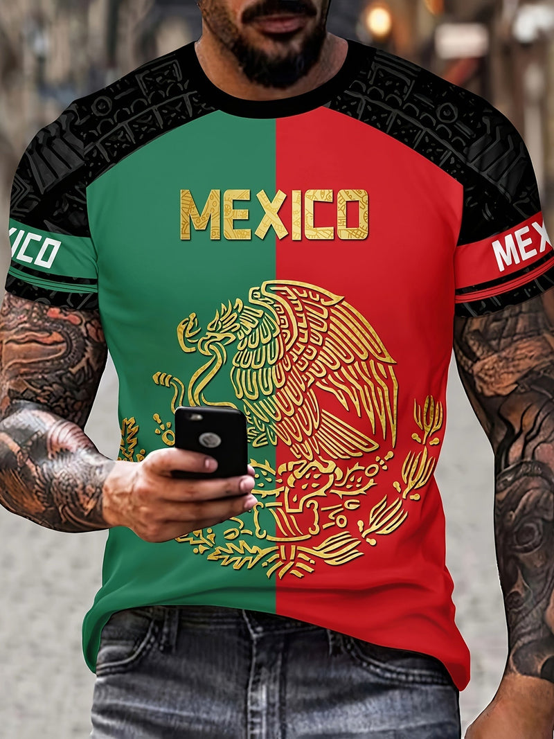 Camiseta Casual Geométrica para Hombre - Poliéster Ligero de Fácil Cuidado, Cuello Redondo, Estilo Versátil para Hogar y Exterior - SACASUSA