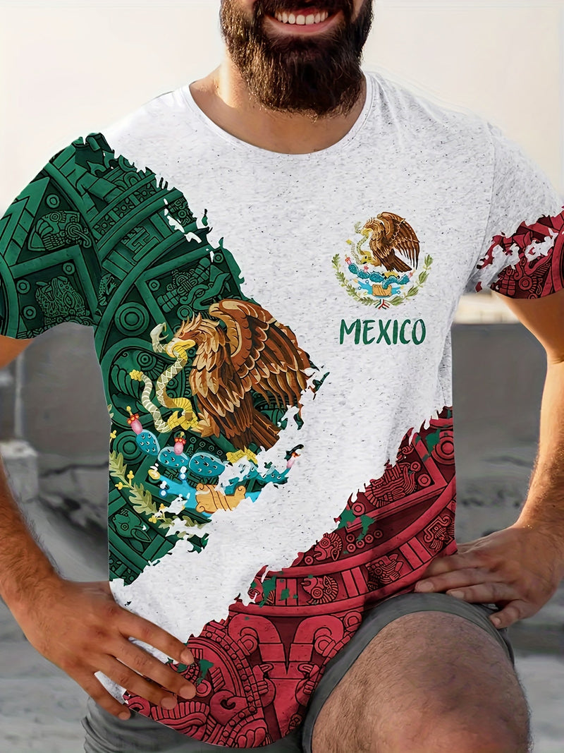 Camiseta Cómoda De Manga Corta Con Impresión 3D Temática De México Para Hombres, Ideal Para Actividades Al Aire Libre En Verano. Regalo Para Hombres - SACASUSA