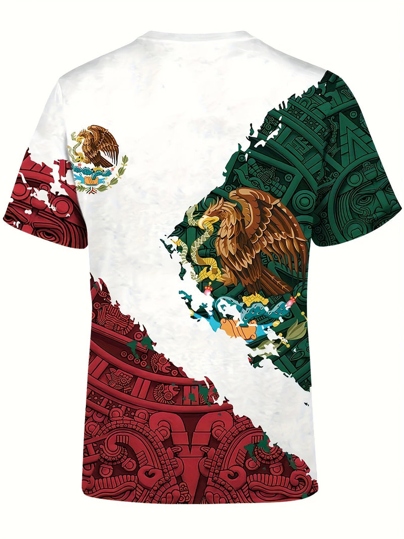 Camiseta Cómoda De Manga Corta Con Impresión 3D Temática De México Para Hombres, Ideal Para Actividades Al Aire Libre En Verano. Regalo Para Hombres - SACASUSA