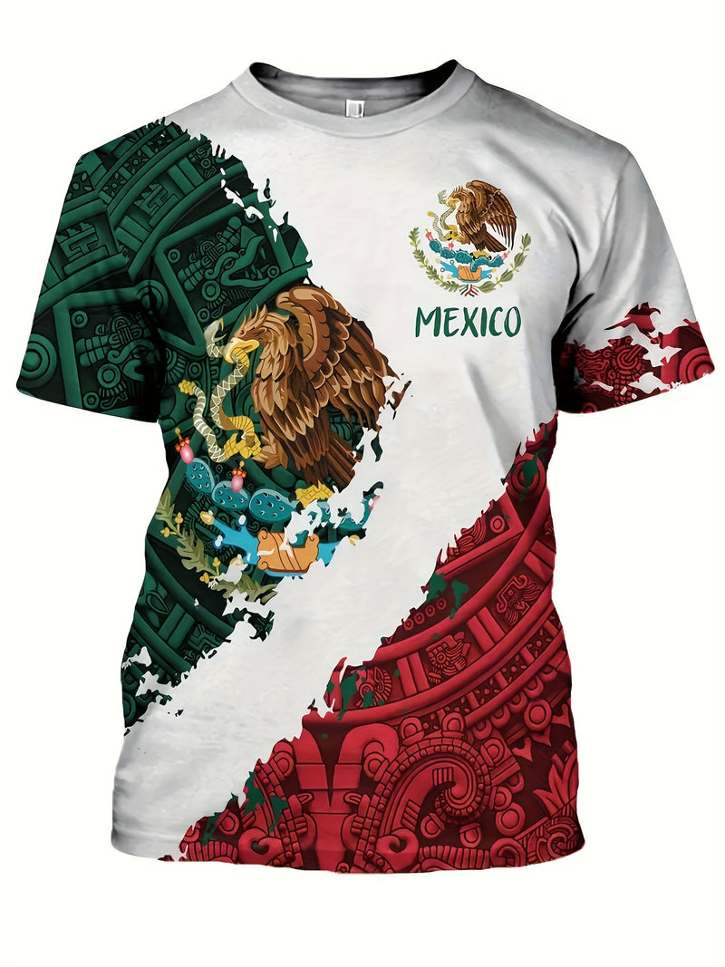 Camiseta Cómoda De Manga Corta Con Impresión 3D Temática De México Para Hombres, Ideal Para Actividades Al Aire Libre En Verano. Regalo Para Hombres - SACASUSA