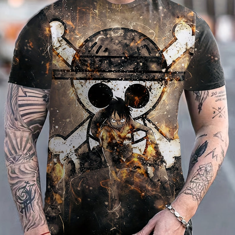 Camiseta con estampa de caricaturas de animé para hombre, Camiseta de manga corta cómoda para verano - SACASUSA