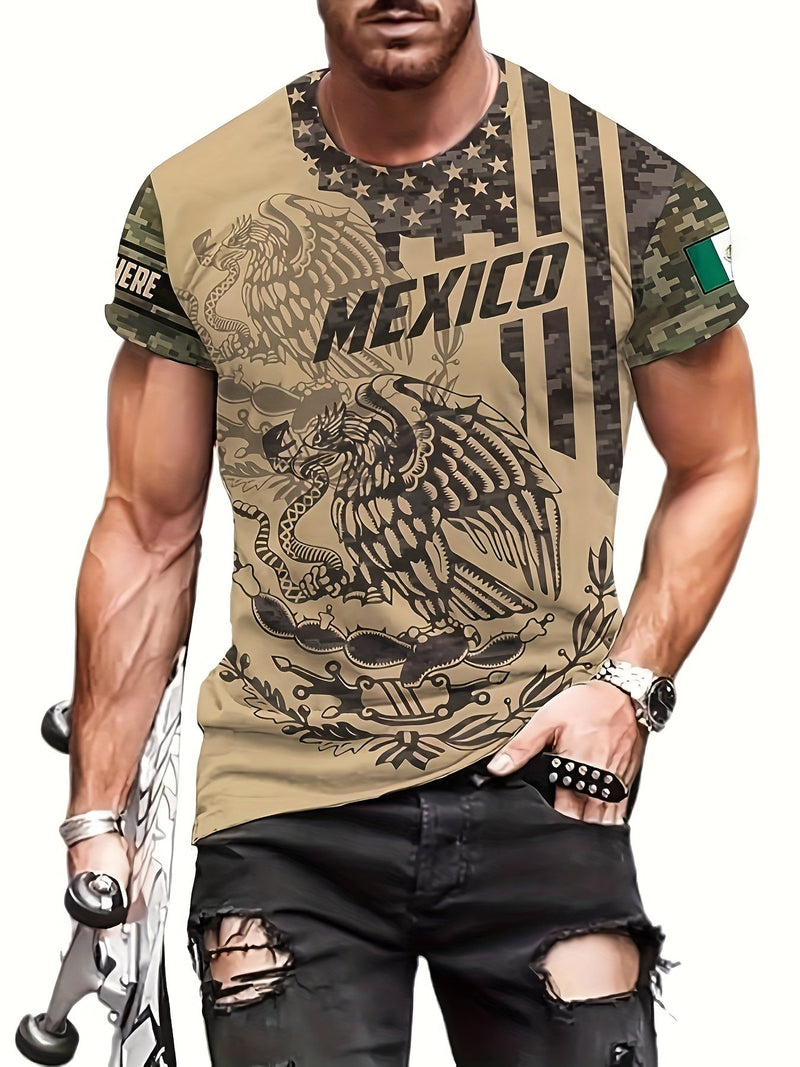 Camiseta Con Estampado De Águila Y Serpiente De México Para Hombre Para Verano, Ropa De Hombre, Jerséis Para Uso Doméstico - SACASUSA