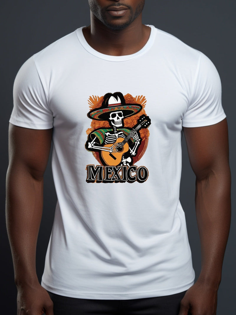 Camiseta Con Estampado De Calavera Al Estilo De México Para Hombres, Elegante Top De Manga Corta, Ropa De Hombre - SACASUSA