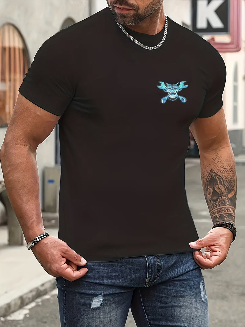 Camiseta con estampado de calavera de Halloween, con patrón de maquina del terror, para hombre, cómoda ropa de descanso y pijama para uso en interiores y exteriores en verano - SACASUSA