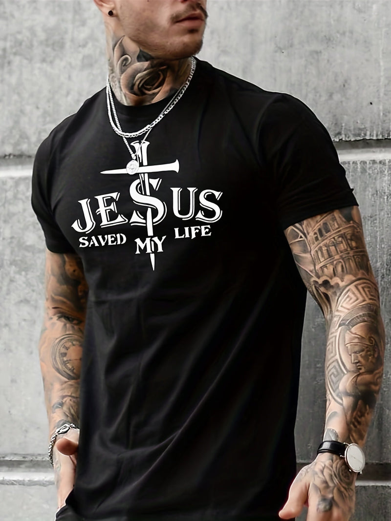 Camiseta con estampado de letras y cruces para hombres, ideal para verano - SACASUSA