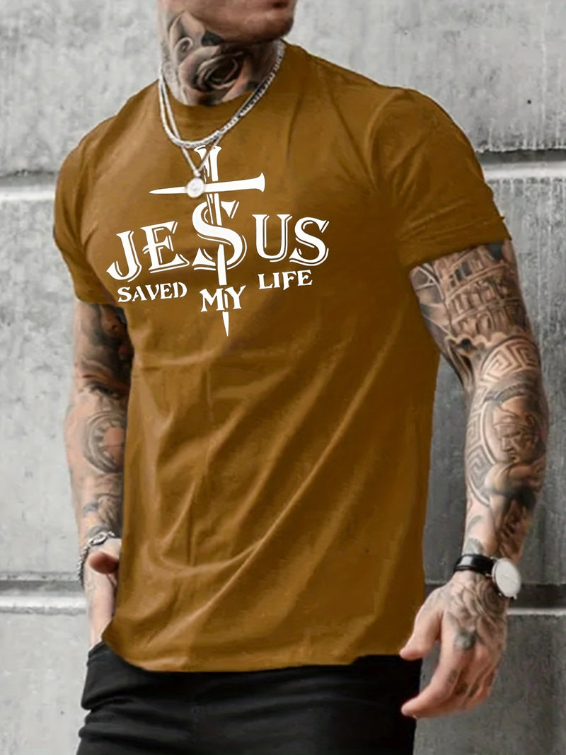 Camiseta con estampado de letras y cruces para hombres, ideal para verano - SACASUSA