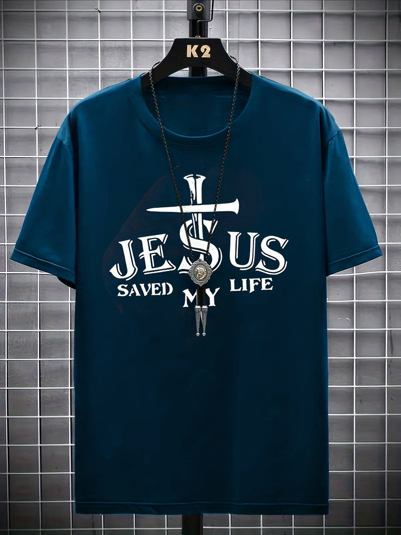 Camiseta con estampado de letras y cruces para hombres, ideal para verano - SACASUSA