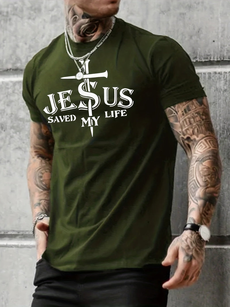 Camiseta con estampado de letras y cruces para hombres, ideal para verano - SACASUSA