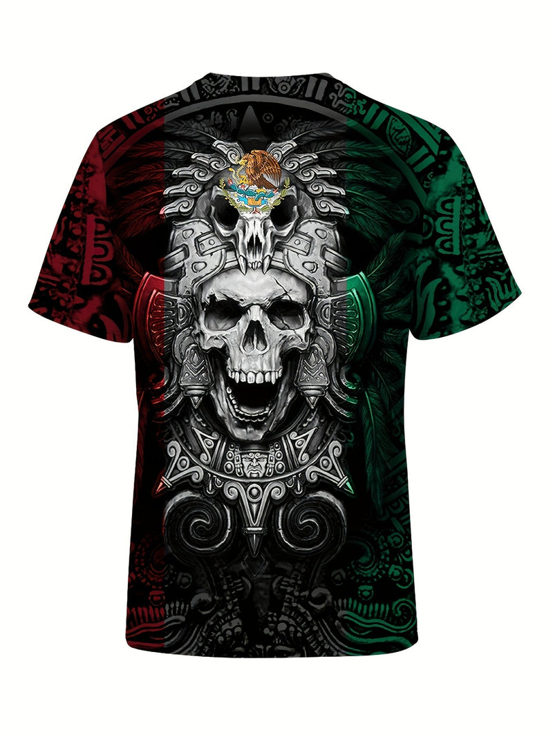 Camiseta Con Patrones Aztecas Para Hombres Con Mangas Cortas, Camisetas Gráficas Casuales, Tops Cómodos Y Transpirables, Ropa Novedosa Para Hombres Para Verano - SACASUSA