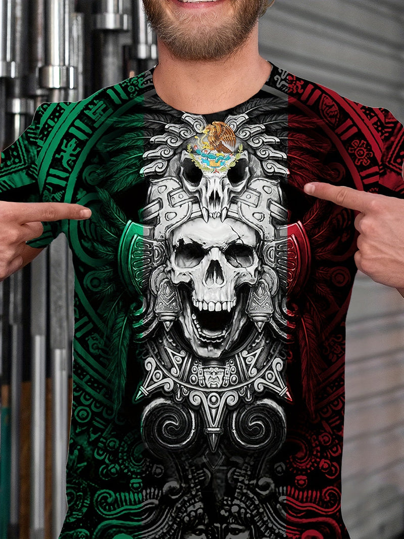 Camiseta Con Patrones Aztecas Para Hombres Con Mangas Cortas, Camisetas Gráficas Casuales, Tops Cómodos Y Transpirables, Ropa Novedosa Para Hombres Para Verano - SACASUSA