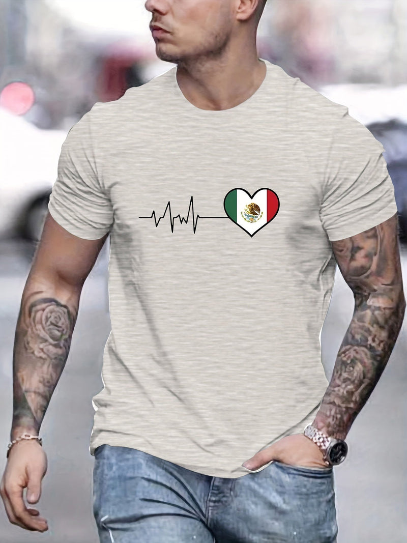 Camiseta De Impresión De Electrocardiograma De La Bandera Mexicana, Camisetas Para Hombres, Camiseta Casual De Manga Corta Para El Verano - SACASUSA