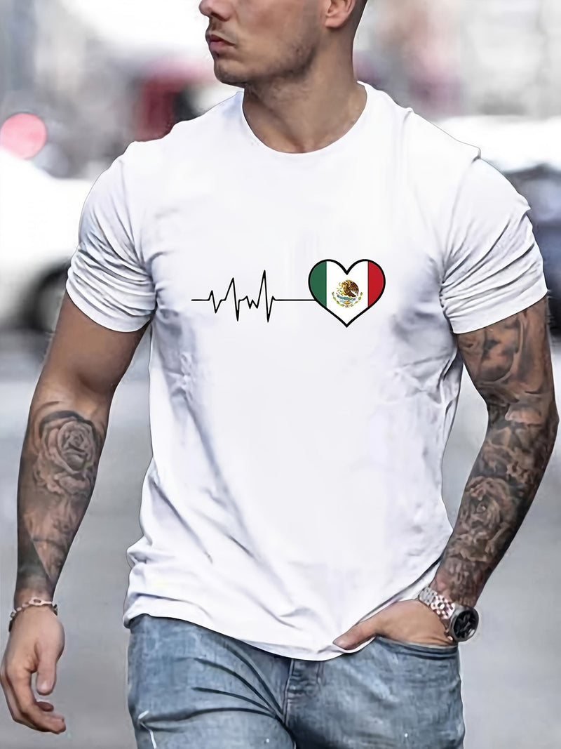 Camiseta De Impresión De Electrocardiograma De La Bandera Mexicana, Camisetas Para Hombres, Camiseta Casual De Manga Corta Para El Verano - SACASUSA