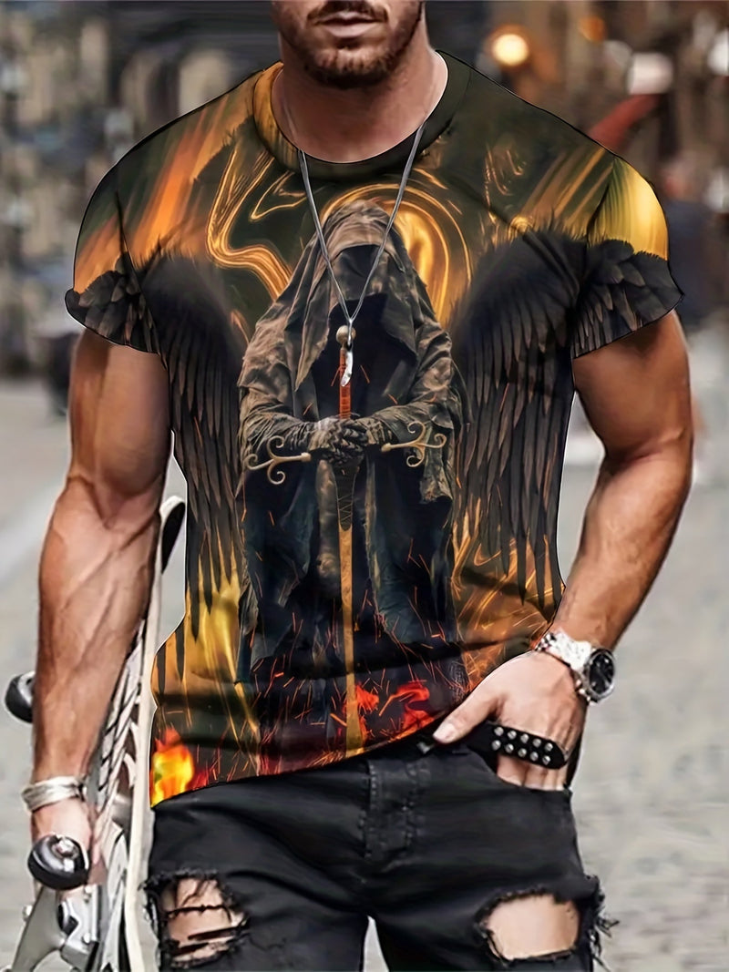 Camiseta De Manga Corta Ajustada Con Estampado De Calavera 3D Para Hombre, Ajustada. Ropa Para Verano - SACASUSA