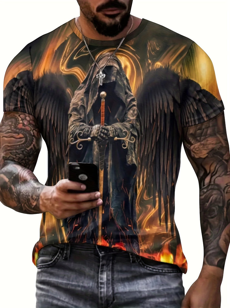 Camiseta De Manga Corta Ajustada Con Estampado De Calavera 3D Para Hombre, Ajustada. Ropa Para Verano - SACASUSA