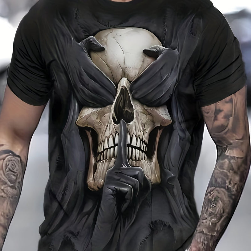 Camiseta de manga corta y cuello redondo con estampado de clavera con las fosas oculares tapadas. Ropa de moda de verano para hombre - SACASUSA