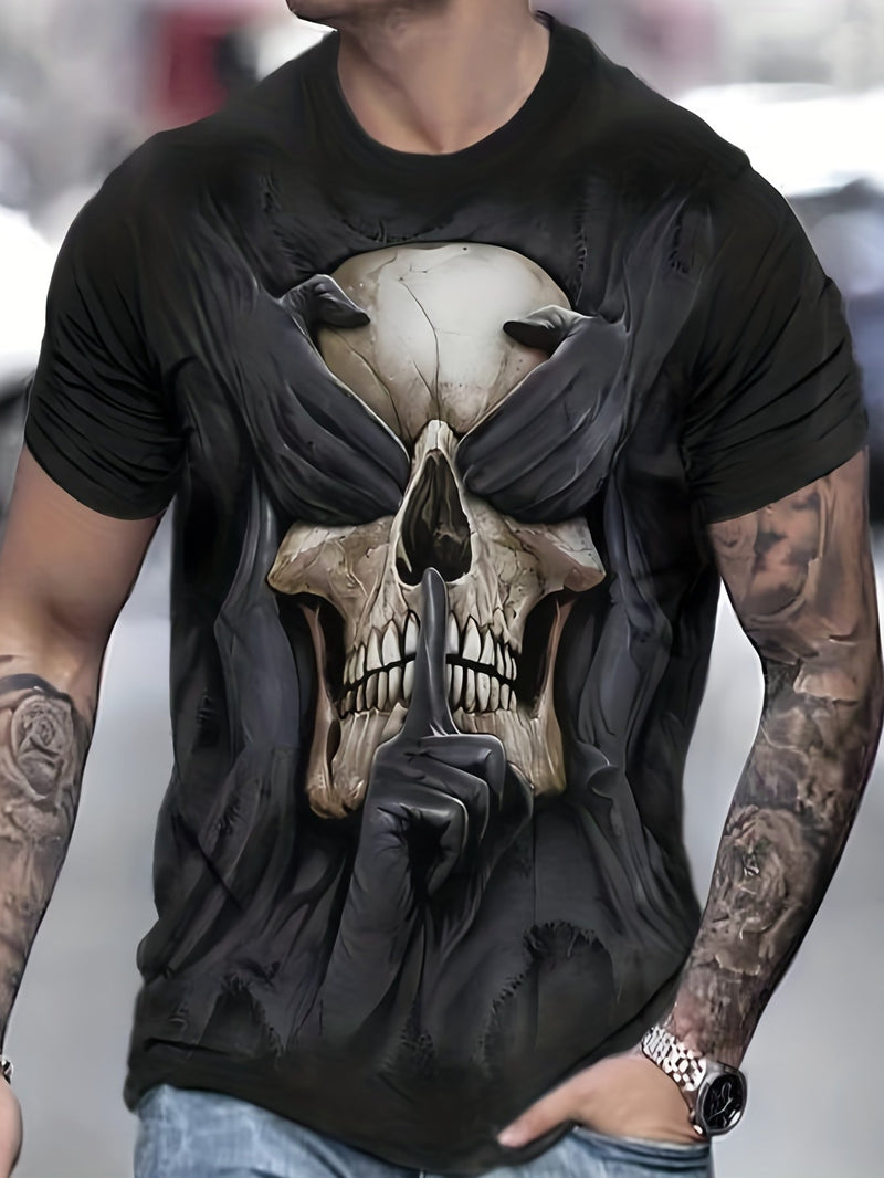 Camiseta de manga corta y cuello redondo con estampado de clavera con las fosas oculares tapadas. Ropa de moda de verano para hombre - SACASUSA