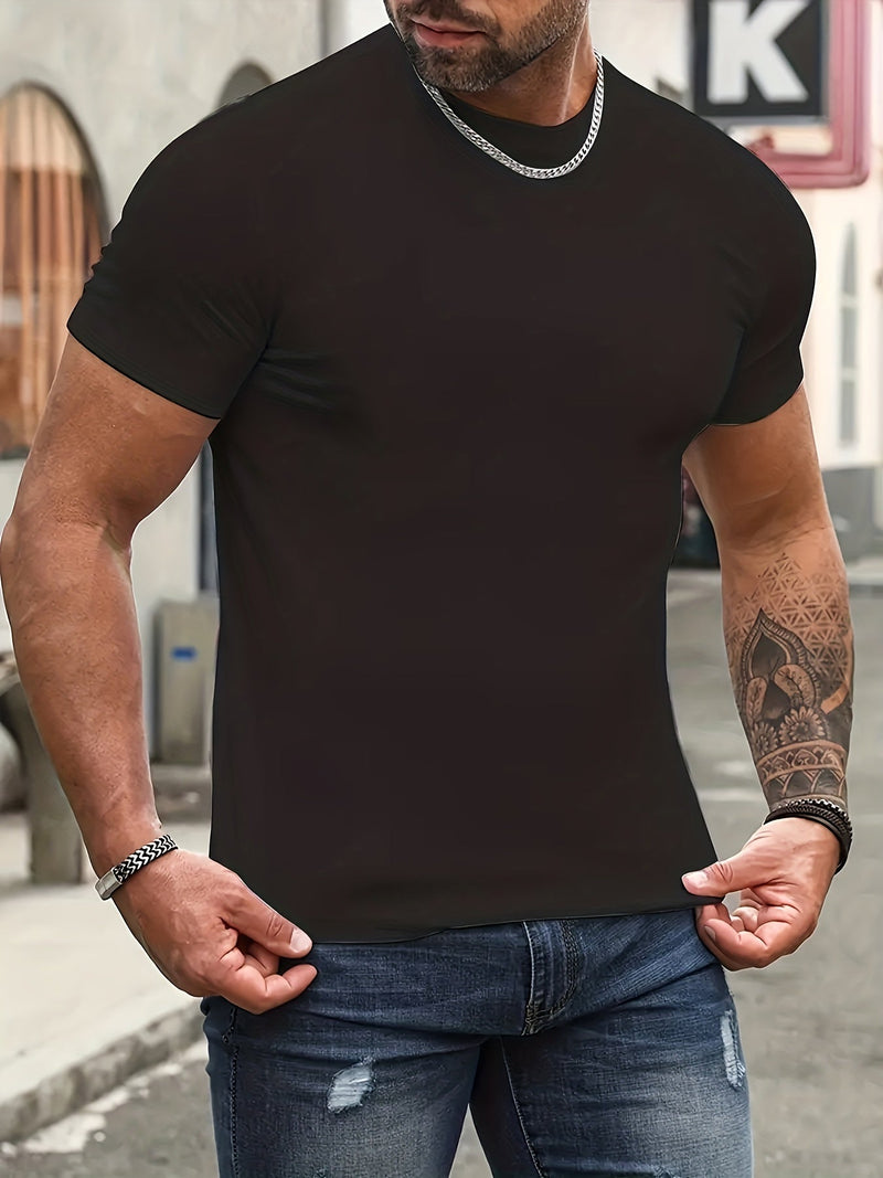 Camiseta de moda con Cuello redondo para hombre, estampado cruzado, ajustada, Ideal para verano, casuales y novedosas - SACASUSA