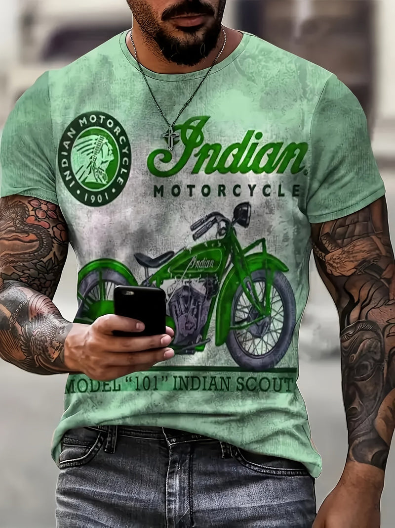 Camiseta De Pijama Con Estampado De Motocicleta Y Calavera De Rosas Para Hombre, Camiseta Gráfica Ajustada Para Ropa De Estar A La Moda De Talla Grande - SACASUSA