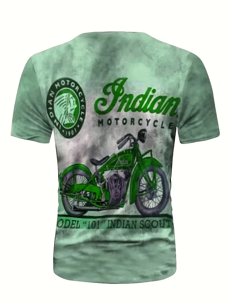 Camiseta De Pijama Con Estampado De Motocicleta Y Calavera De Rosas Para Hombre, Camiseta Gráfica Ajustada Para Ropa De Estar A La Moda De Talla Grande - SACASUSA