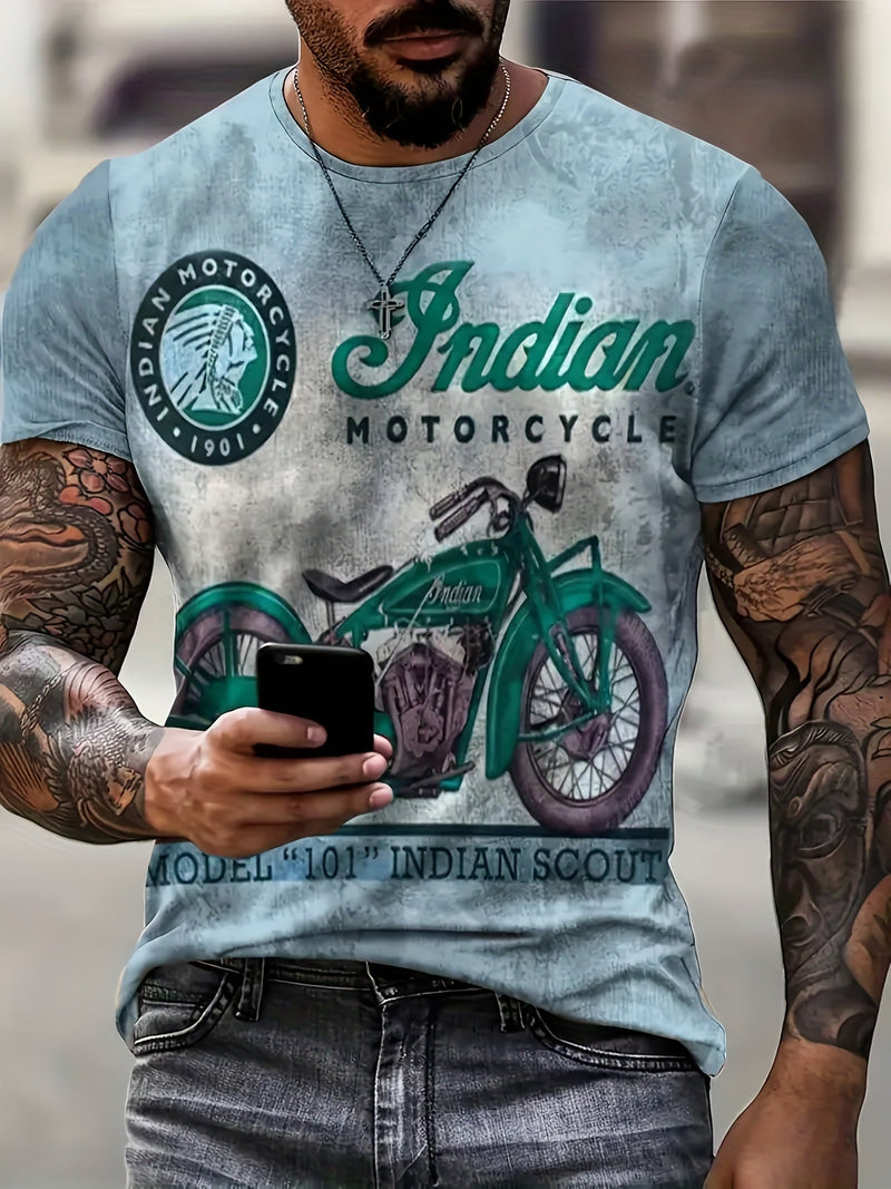 Camiseta De Pijama Con Estampado De Motocicleta Y Calavera De Rosas Para Hombre, Camiseta Gráfica Ajustada Para Ropa De Estar A La Moda De Talla Grande - SACASUSA