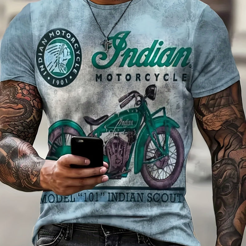 Camiseta De Pijama Con Estampado De Motocicleta Y Calavera De Rosas Para Hombre, Camiseta Gráfica Ajustada Para Ropa De Estar A La Moda De Talla Grande - SACASUSA