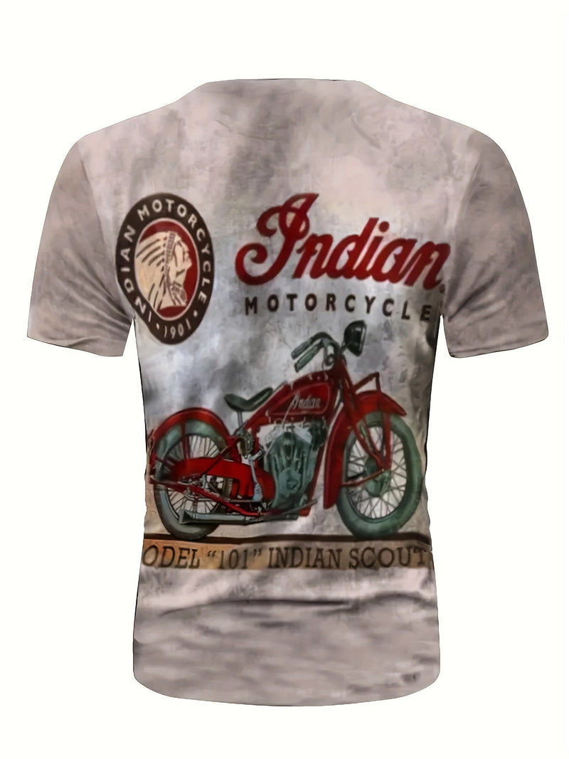 Camiseta De Pijama Con Estampado De Motocicleta Y Calavera De Rosas Para Hombre, Camiseta Gráfica Ajustada Para Ropa De Estar A La Moda De Talla Grande - SACASUSA