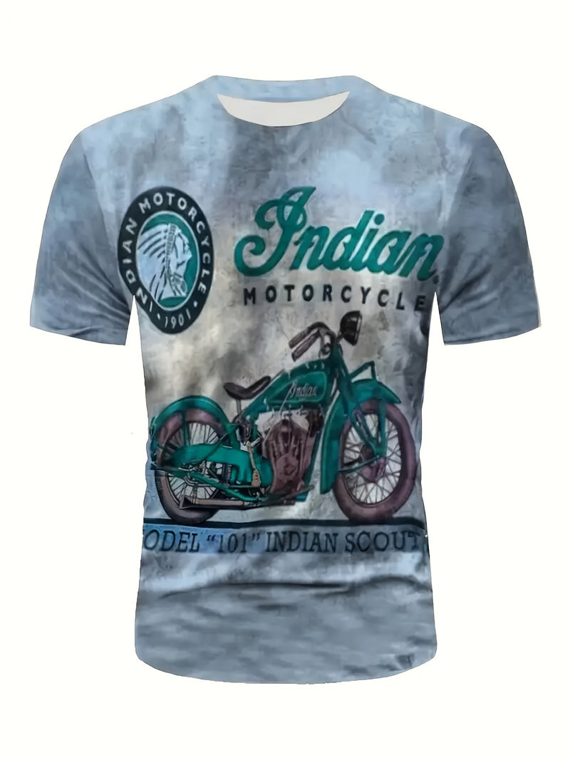 Camiseta De Pijama Con Estampado De Motocicleta Y Calavera De Rosas Para Hombre, Camiseta Gráfica Ajustada Para Ropa De Estar A La Moda De Talla Grande - SACASUSA