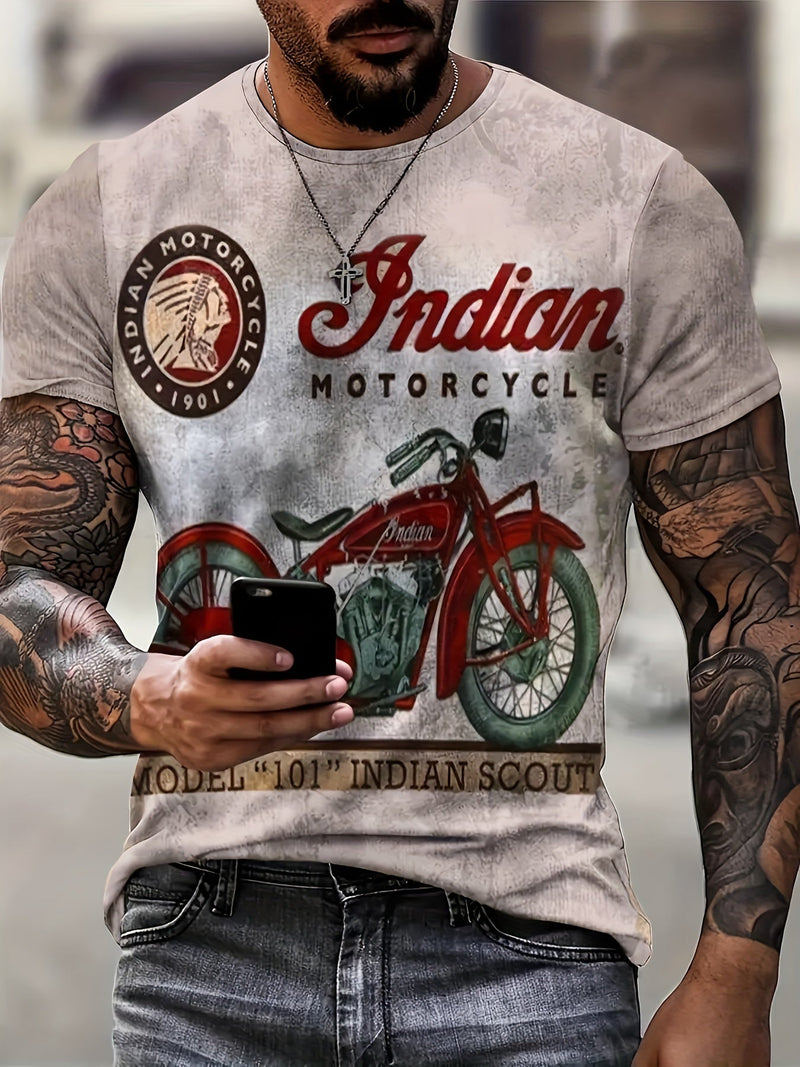 Camiseta De Pijama Con Estampado De Motocicleta Y Calavera De Rosas Para Hombre, Camiseta Gráfica Ajustada Para Ropa De Estar A La Moda De Talla Grande - SACASUSA