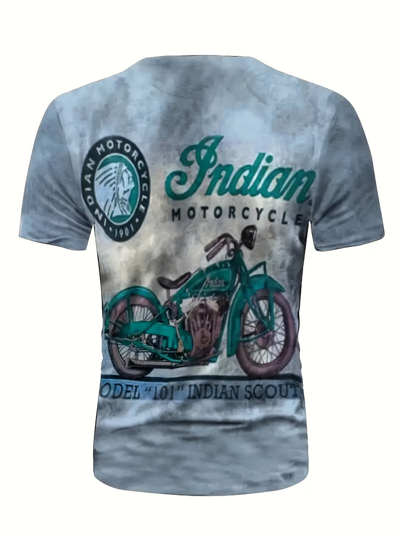 Camiseta De Pijama Con Estampado De Motocicleta Y Calavera De Rosas Para Hombre, Camiseta Gráfica Ajustada Para Ropa De Estar A La Moda De Talla Grande - SACASUSA