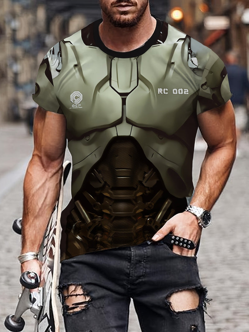 Camiseta Estampada 3D Mecha para Hombre - Ajuste Regular, Cuello Redondo Transpirable, Duradera y Fácil de Mantener para el Verano - SACASUSA