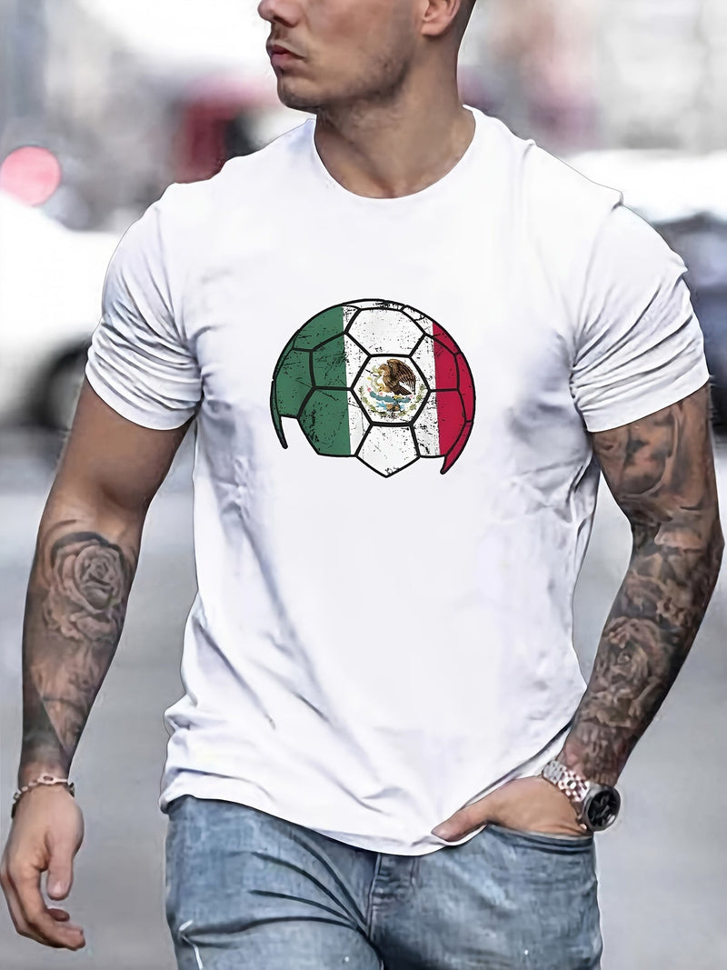 Camiseta Estampada De Fútbol Mexicano, Camisetas Para Hombres, Camiseta Casual De Manga Corta Para El Verano - SACASUSA