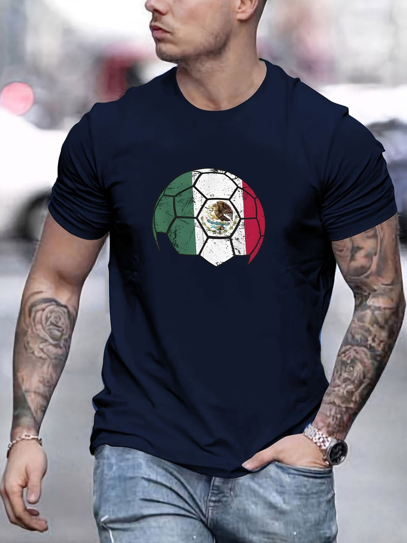 Camiseta Estampada De Fútbol Mexicano, Camisetas Para Hombres, Camiseta Casual De Manga Corta Para El Verano - SACASUSA