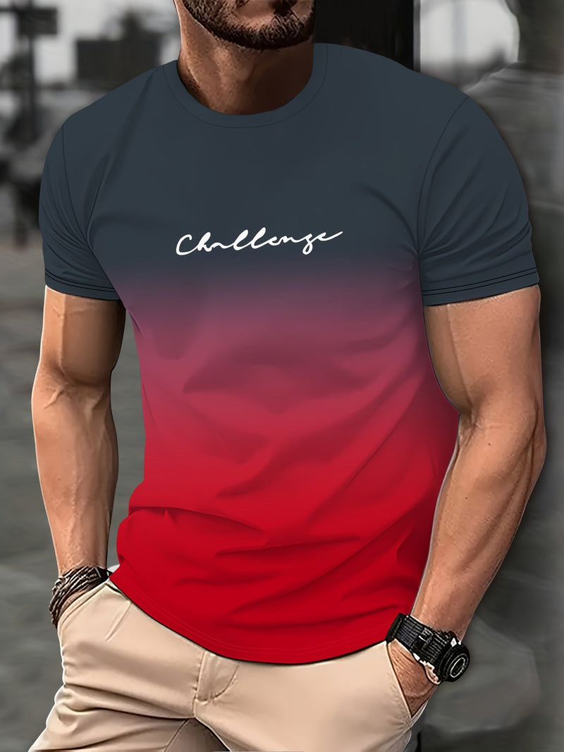 Camiseta Gráfica Casual para Hombre - Tejido de Mediana Elasticidad, Duradero con Estampado Estilizado Degradado y Cuello Redondo - SACASUSA