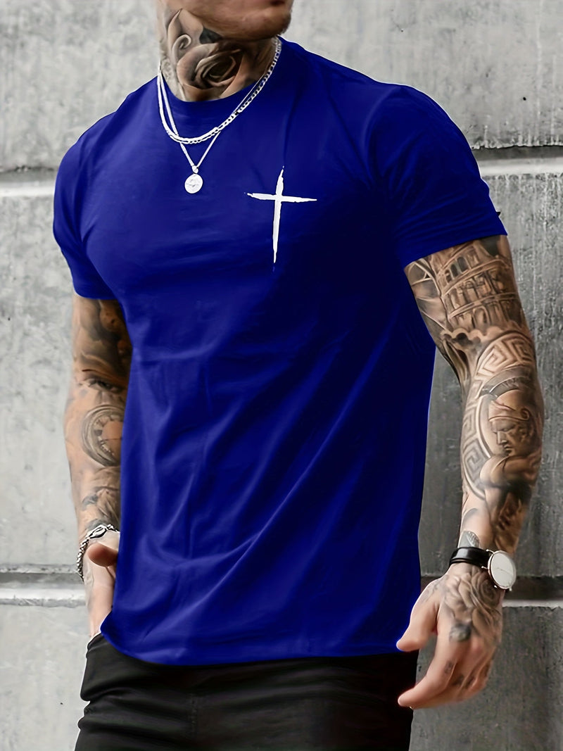 Camiseta Gráfica Con Estampado De Cruz Para Hombre - Ropa De Verano Cómoda, Atuendos Casuales Y Ropa De Dormir - SACASUSA