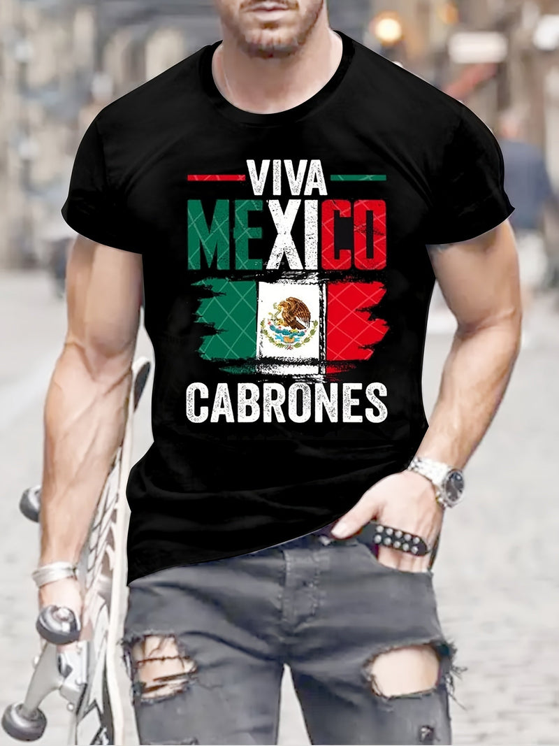 Camiseta Gráfica Con Impresión "VIVA MEXICO", Cómodas Casuales Para El Verano, Ropa De Hombre - SACASUSA