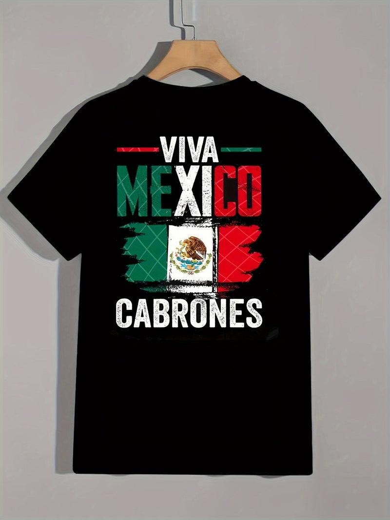 Camiseta Gráfica Con Impresión "VIVA MEXICO", Cómodas Casuales Para El Verano, Ropa De Hombre - SACASUSA