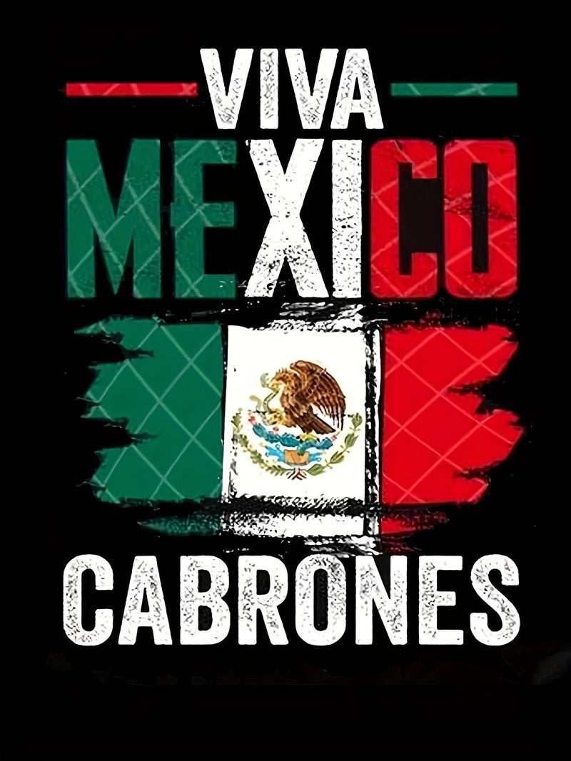 Camiseta Gráfica Con Impresión "VIVA MEXICO", Cómodas Casuales Para El Verano, Ropa De Hombre - SACASUSA