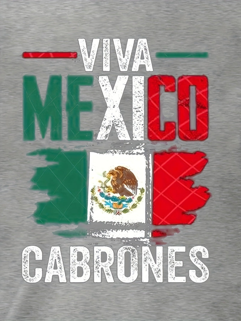 Camiseta Gráfica Con Impresión "VIVA MEXICO", Cómodas Casuales Para El Verano, Ropa De Hombre - SACASUSA