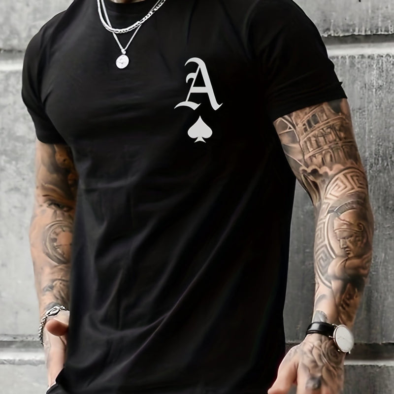 Camiseta Gráfica Confort con Cuello Redondo para Hombre - Patrón Moderno de Alfabeto y Pica, Tejido Elástico, Fácil de Lavar, Uso Diario a Nocturno - SACASUSA