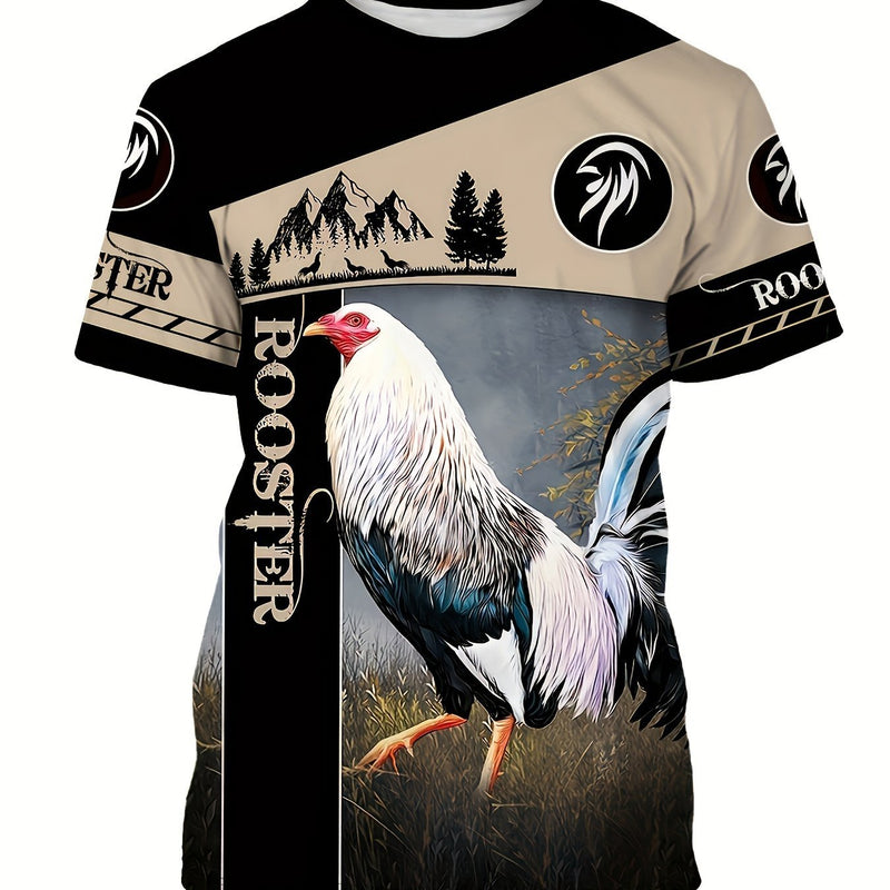 Camiseta Gráfica Unisex de Gallo | Mezcla de Poliéster y Spandex, Lavable a Máquina, Ajuste Cómodo | Top Versátil de Verano - SACASUSA