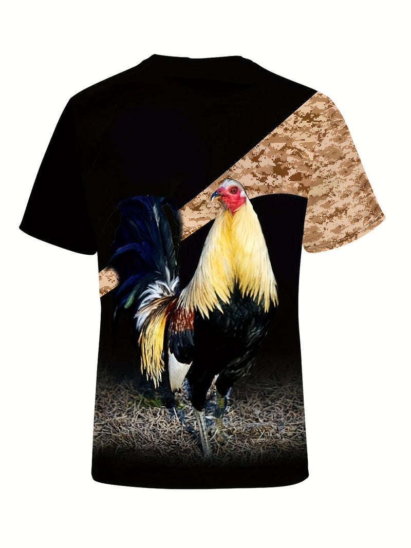 Camiseta Gráfica Unisex de Gallo | Mezcla de Poliéster y Spandex, Lavable a Máquina, Ajuste Cómodo | Top Versátil de Verano - SACASUSA