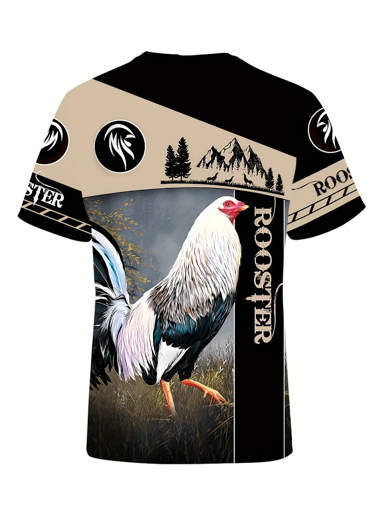 Camiseta Gráfica Unisex de Gallo | Mezcla de Poliéster y Spandex, Lavable a Máquina, Ajuste Cómodo | Top Versátil de Verano - SACASUSA