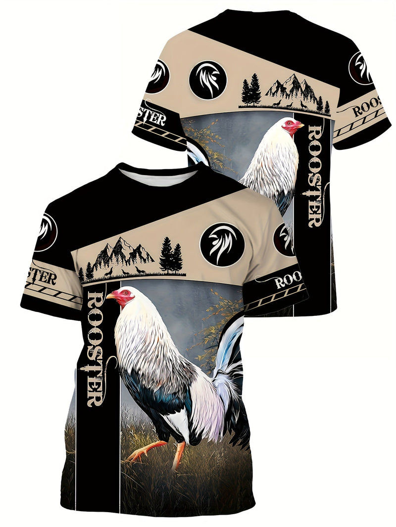 Camiseta Gráfica Unisex de Gallo | Mezcla de Poliéster y Spandex, Lavable a Máquina, Ajuste Cómodo | Top Versátil de Verano - SACASUSA