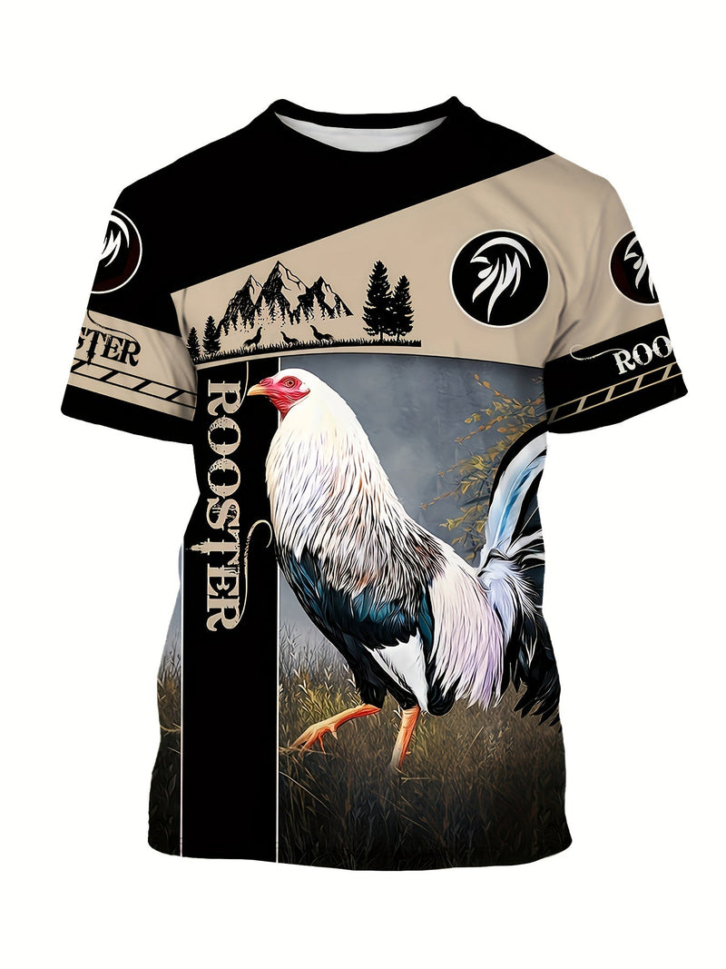 Camiseta Gráfica Unisex de Gallo | Mezcla de Poliéster y Spandex, Lavable a Máquina, Ajuste Cómodo | Top Versátil de Verano - SACASUSA