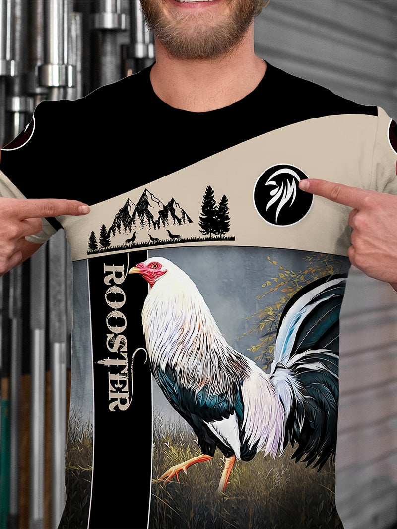 Camiseta Gráfica Unisex de Gallo | Mezcla de Poliéster y Spandex, Lavable a Máquina, Ajuste Cómodo | Top Versátil de Verano - SACASUSA