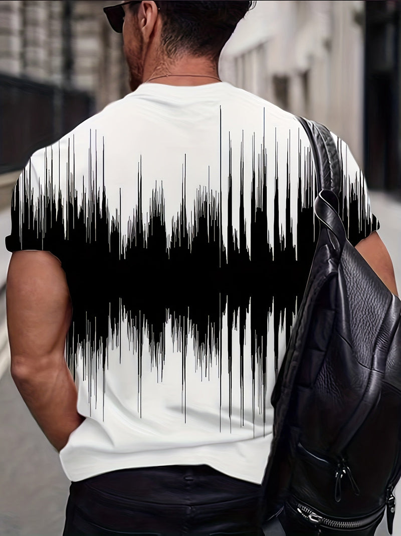 Camiseta novedosa con cuello redondo y diseño gráfico para hombres con Estampado de ondas acústicas - SACASUSA