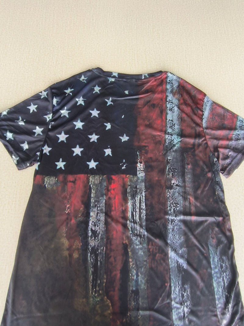 Camiseta Novedosa De Cuello Redondo Con Diseño Gráfico de bandera USA, Camiseta Cómoda Y Casual Para El Verano/Vacaciones, Ropa Para Hombre - SACASUSA