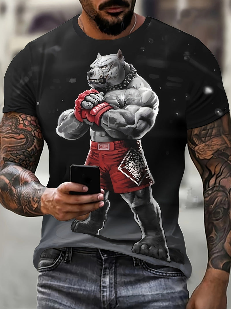 Camiseta/playera/remera de manga larga y cuello redondo con estampado de perro boxeador, Ropa elástica de primavera y verano para hombre - SACASUSA